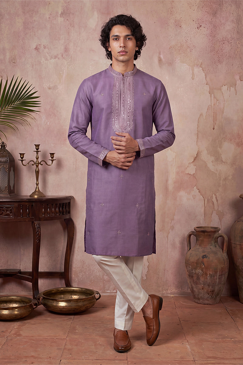 Lavender Silk Blend Solid Emboidered Sequins Kurta MKU2277
