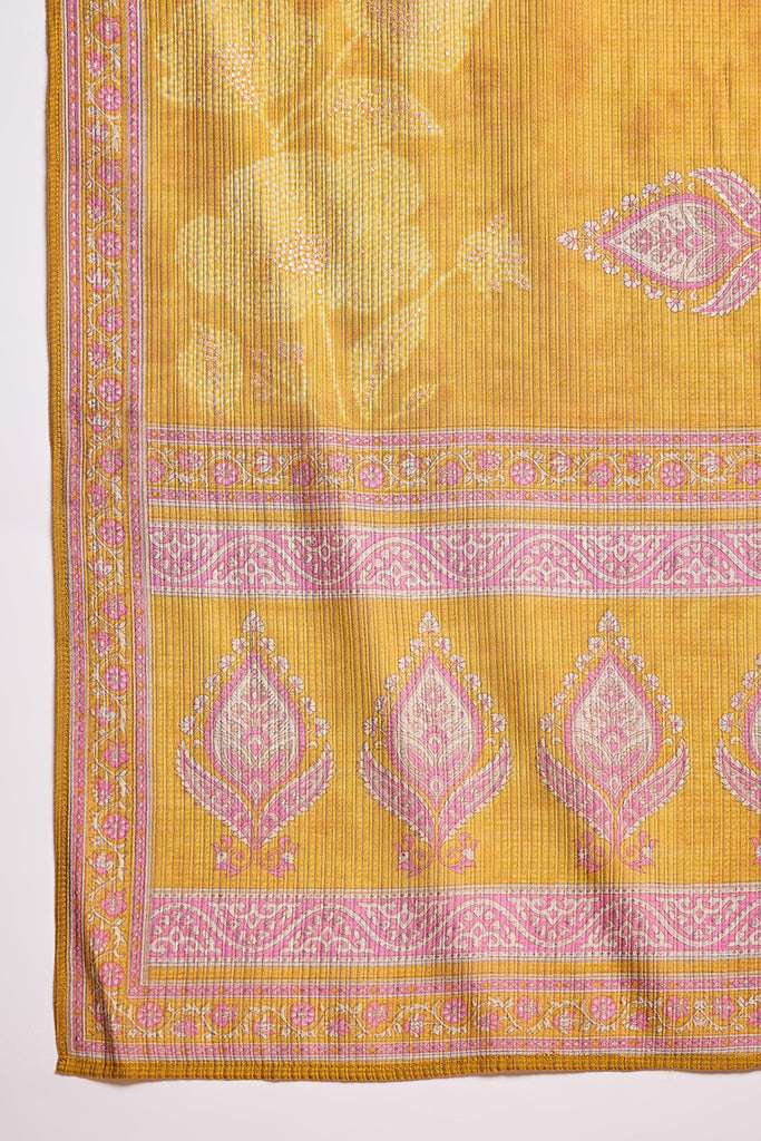 Mustard Silk Blend Floral Printed Straight Kurta Trouser With Dupatta PKSKD3217