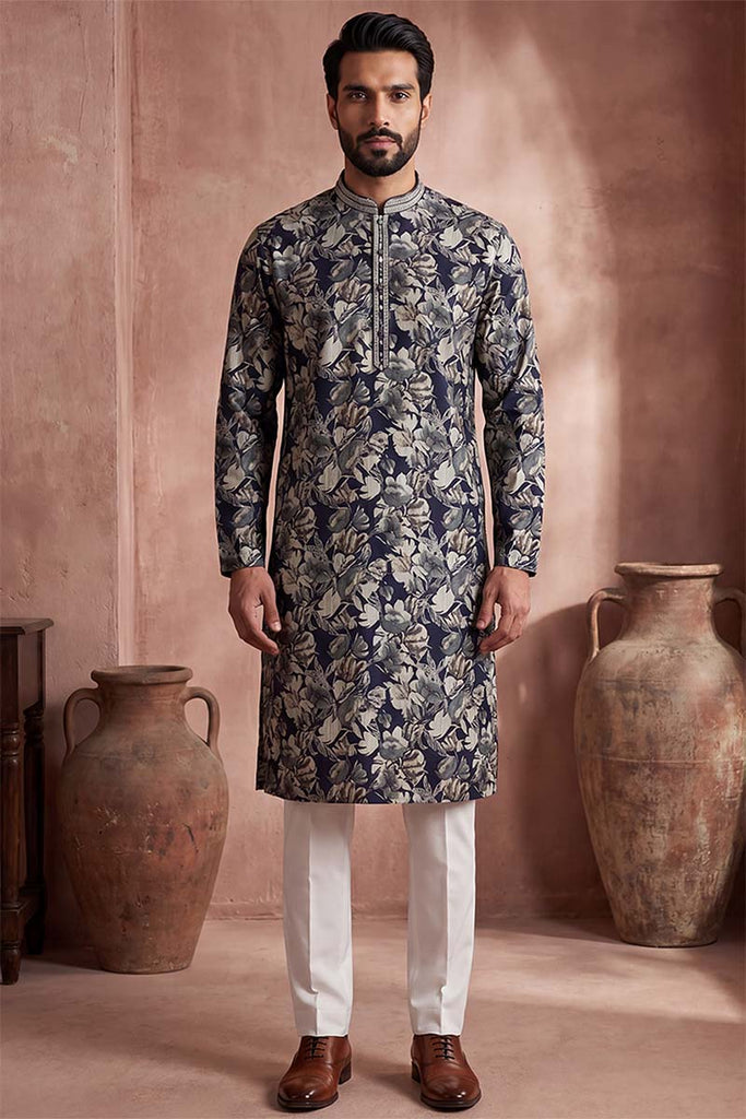 Blue Viscose Rayon Floral Printed Kurta MKU1982