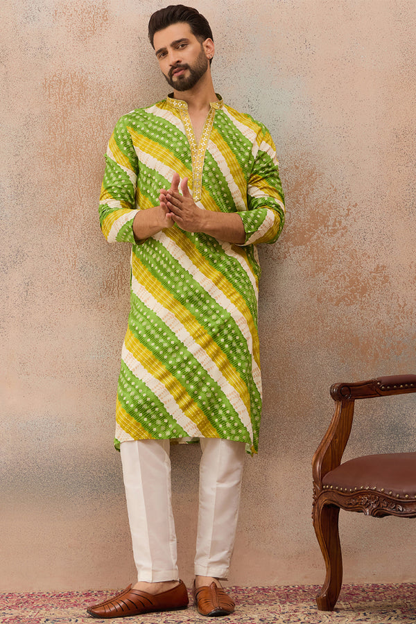 Multi Viscose Rayon Leheriya Printed Kurta With Trouser MKSET2763