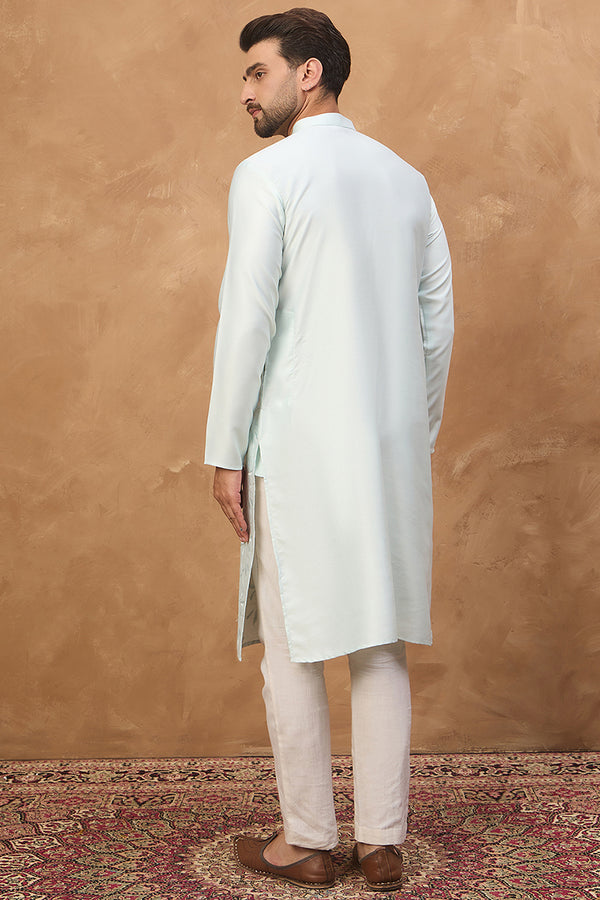 Blue Silk Blend Solid Embroidered Straight Kurta MKU1446