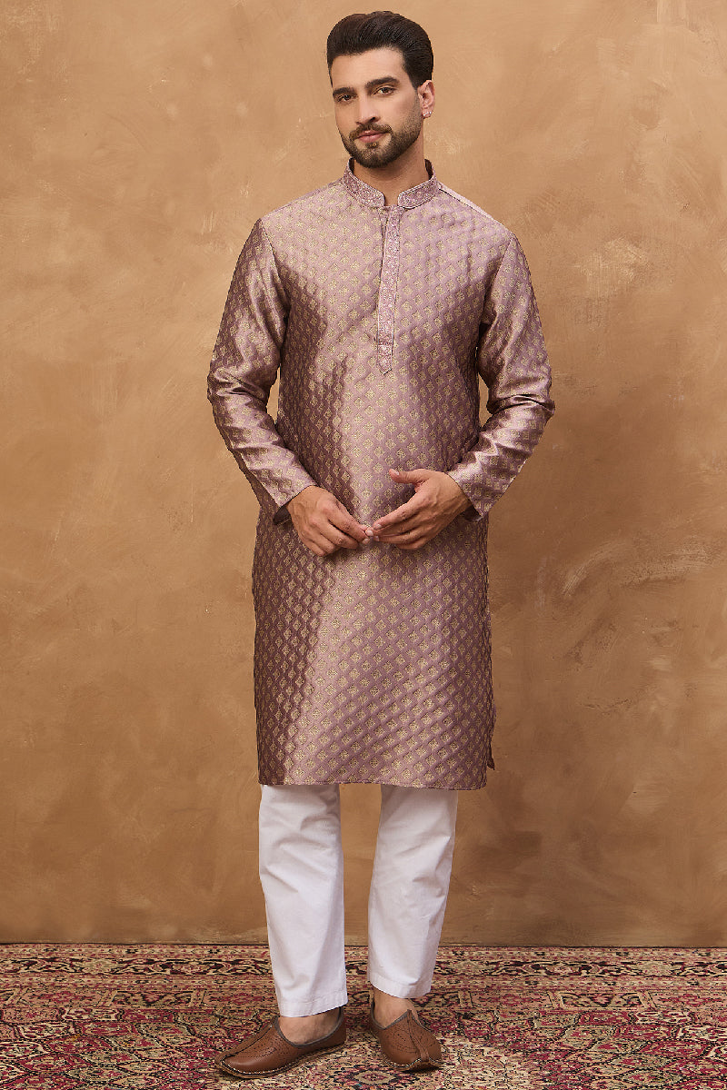 Mauve Silk Blend Solid Woven Design Straight Kurta MKU1458