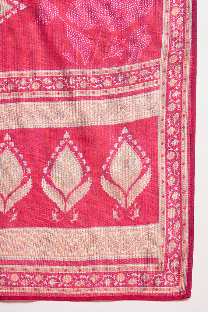 Pink Silk Blend Floral Printed Straight Kurta Trouser With Dupatta PKSKD3218