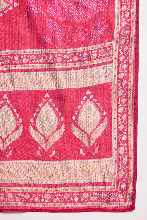 Pink Silk Blend Floral Printed Straight Kurta Trouser With Dupatta PKSKD3218
