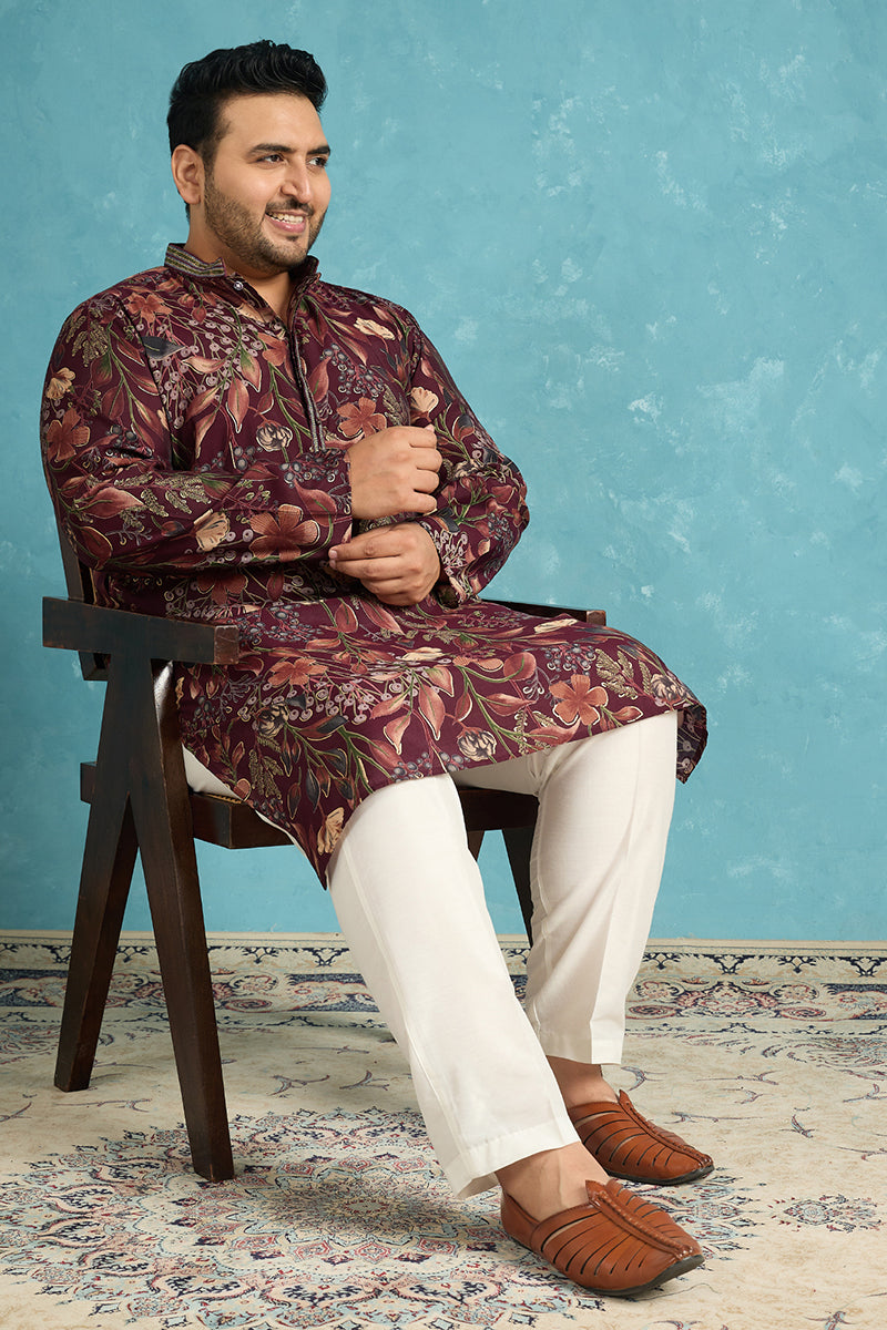 Purple Silk Blend Floral Printed Kurta MKU1957