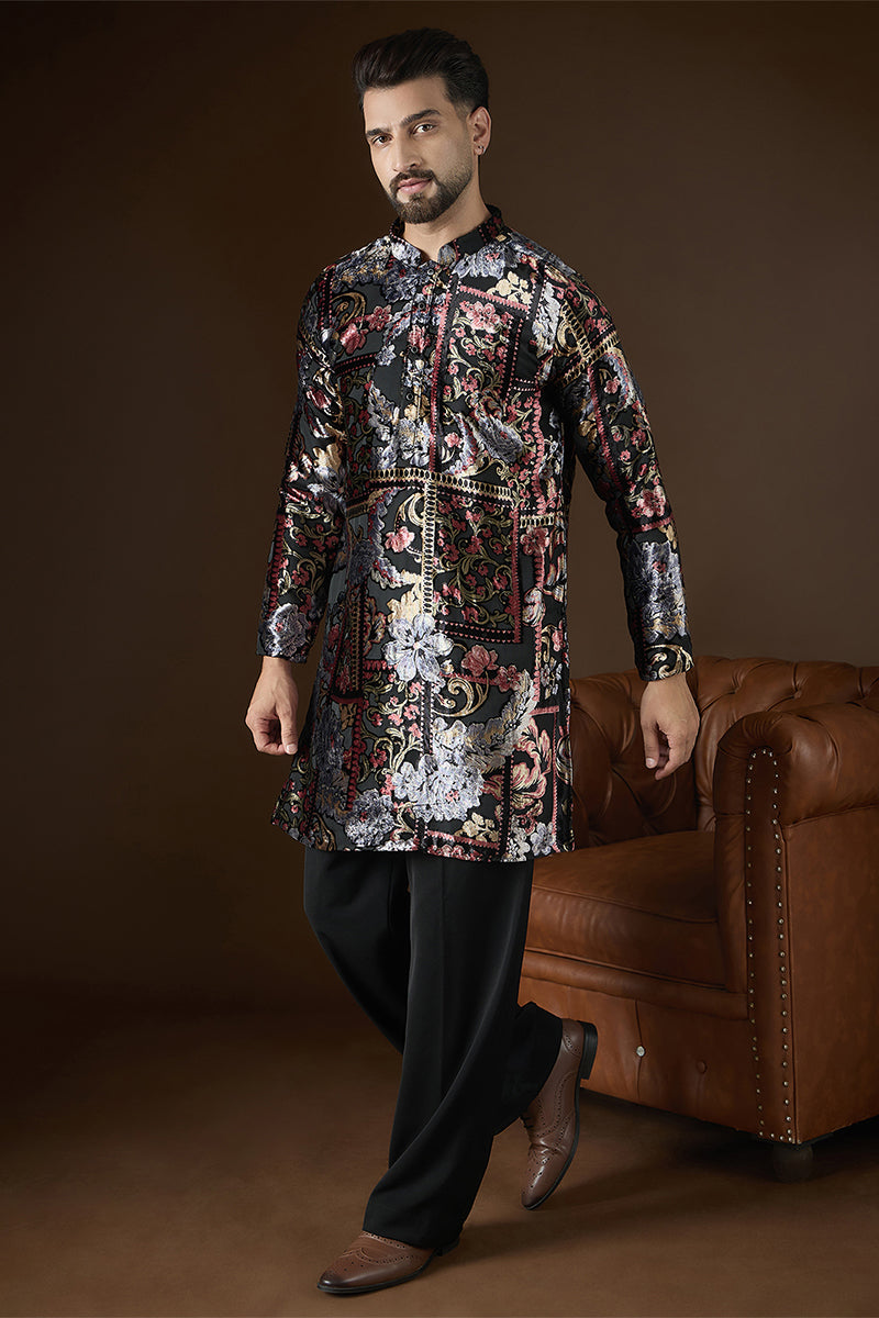 Black Velvet Geometric Printed Kurta MKU2723