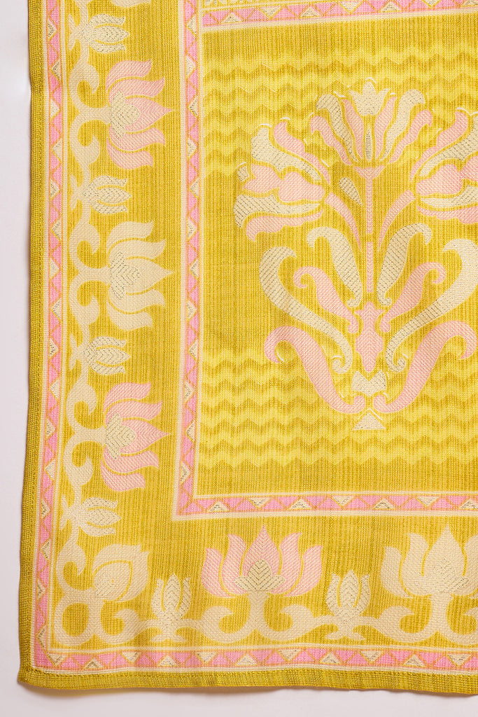Yellow Poly Silk Floral Printed Straight Kurta Trouser With Dupatta VKSKD3209