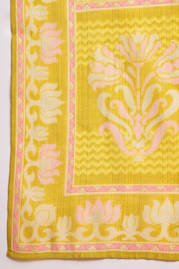 Yellow Poly Silk Floral Printed Straight Kurta Trouser With Dupatta VKSKD3209