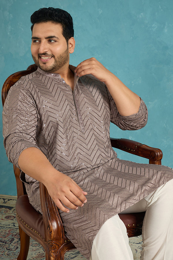 Grey Viscose Rayon Solid Thread Work Embroidered Kurta MKU1202
