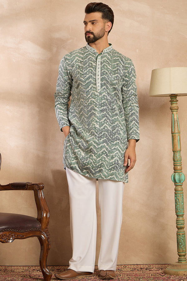 Green Silk Blend Solid Embroidered Straight Kurta With Trouser MKSET1664