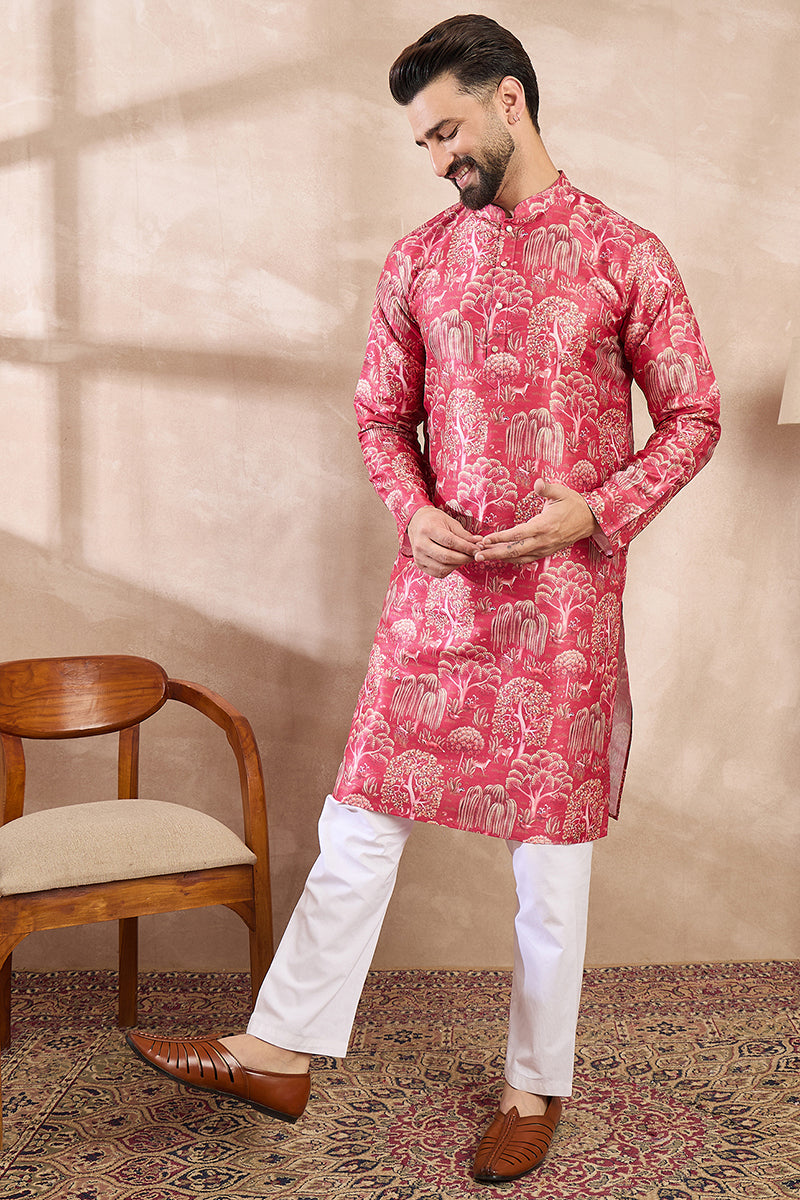 Pink Silk Blend Abstract Printed Straight Kurta MKU1995