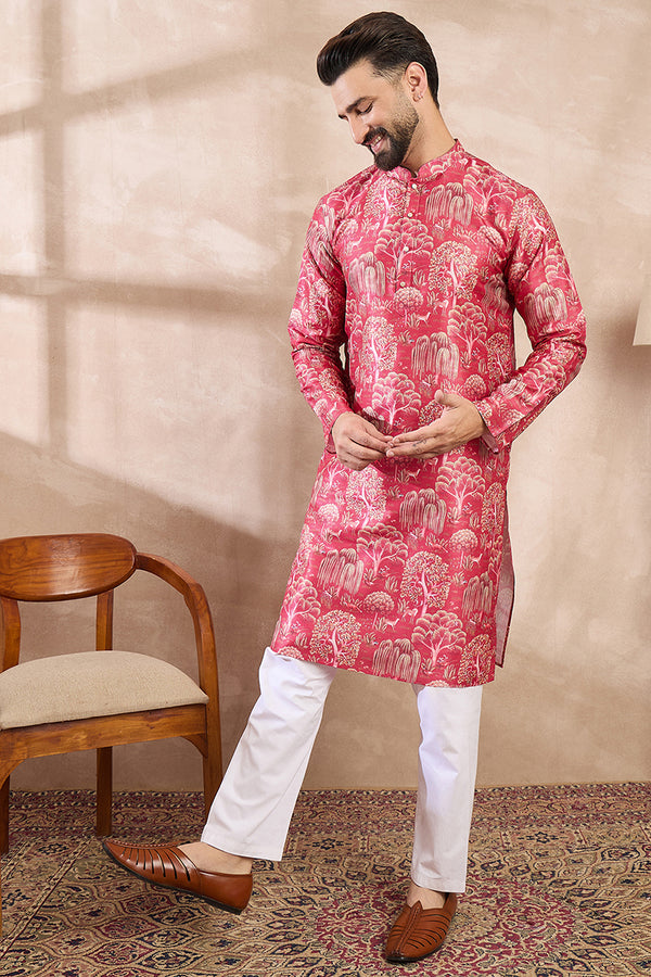 Pink Silk Blend Abstract Printed Straight Kurta MKU1995