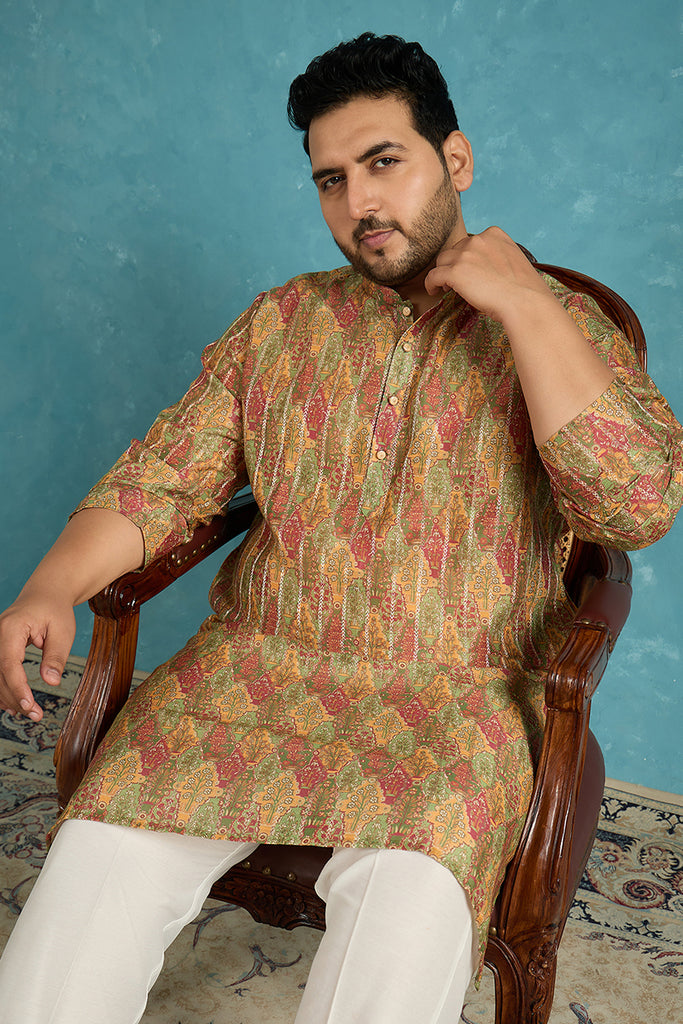 Green Silk Blend Floral Printed Kurta MKU1953