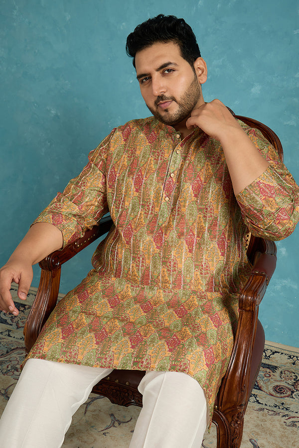 Green Silk Blend Floral Printed Kurta MKU1953