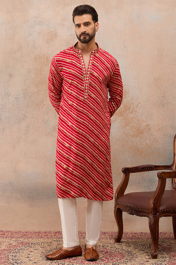 Pink Viscose Rayon Leheriya Printed Kurta MKU2760