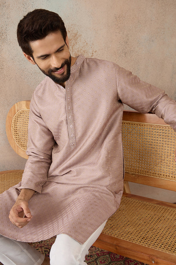 Lavender Silk Blend Floral Embroidered Kurta MKU2325