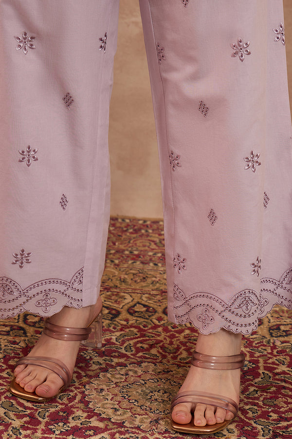 Lavender Pure Cotton Embroidered Scalloped Coord Sets VCORD1162