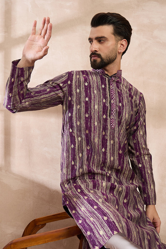 Purple Silk Blend Abstract Printed Straight Kurta MKU2008