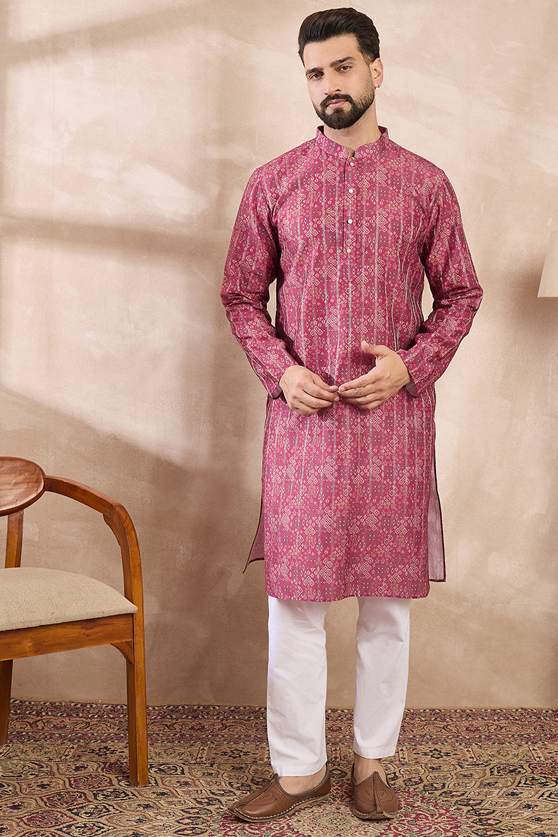 Pink Silk Blend Ethnic Motifs Printed Straight Kurta MKU1997