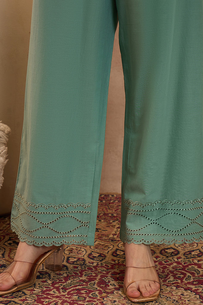 Blue Pure Cotton Embroidered Straight Coord Sets VCORD1136