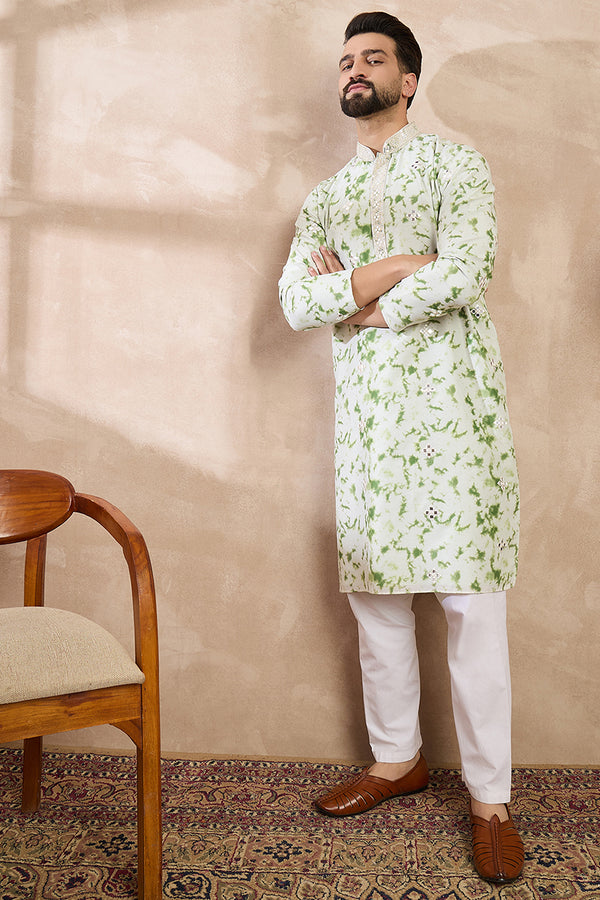Green Silk Blend Solid Embroidered Straight Kurta MKU2003