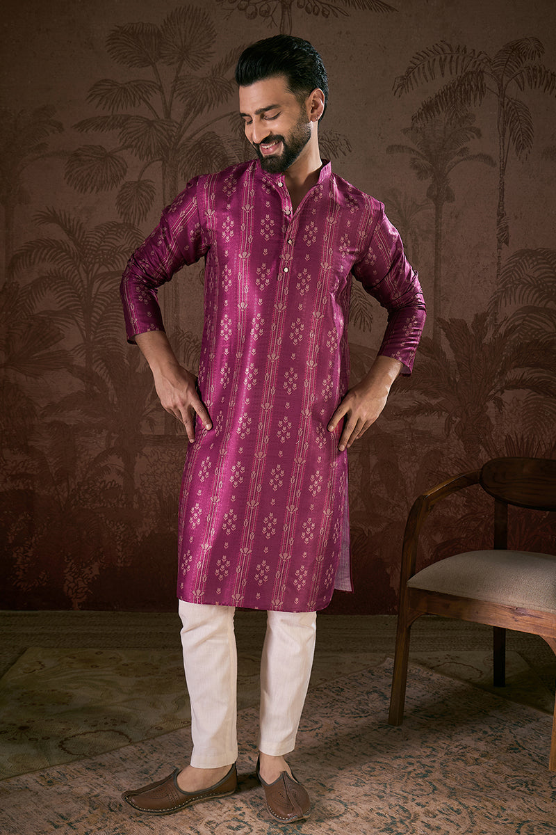 Purple Silk Blend Floral Printed Straight Kurta With Trouser MKSET1930