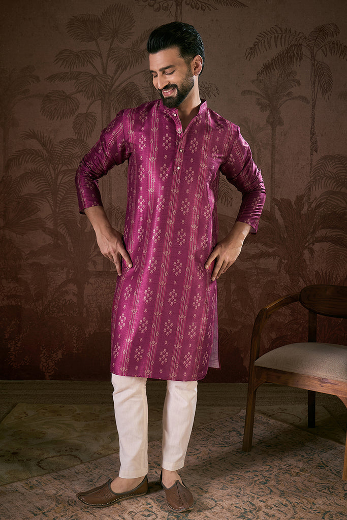 Purple Silk Blend Floral Printed Straight Kurta With Trouser MKSET1930
