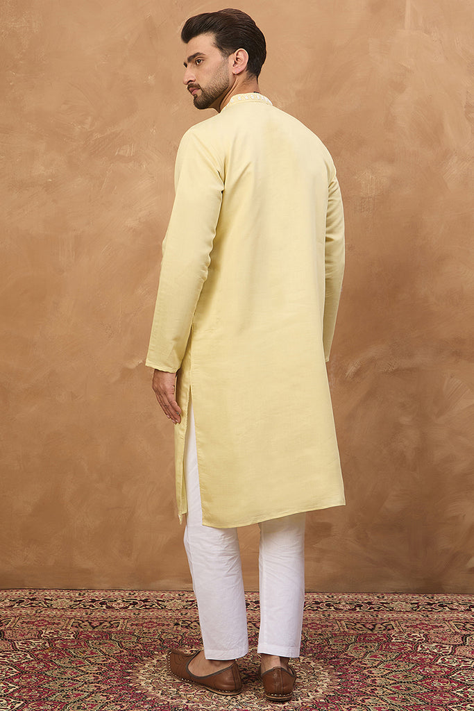 Yellow Silk Blend Solid Embroidered Straight Kurta MKU1507