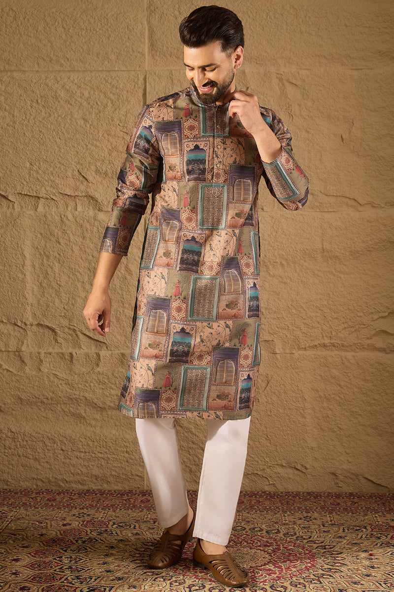 Multi Viscose Rayon Ethnic Motifs Embroidered Straight Kurta with Trouser MKSET1306