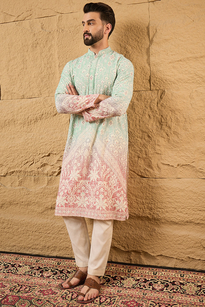 Teal Viscose Rayon Ethnic Motifs Embroidered Straight Kurta with Trouser MKSET1139