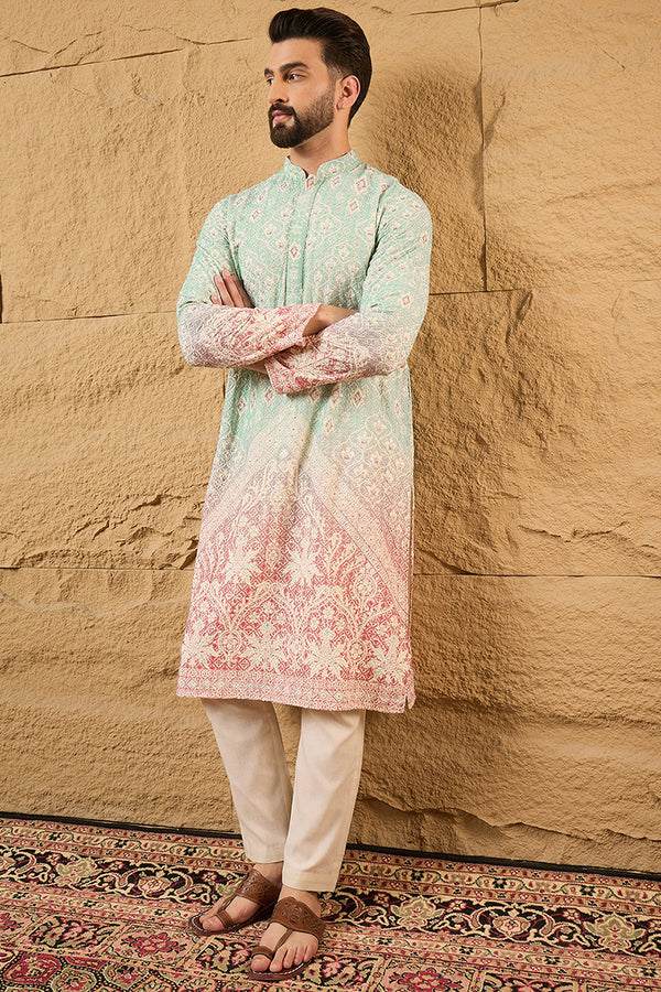 Teal Viscose Rayon Ethnic Motifs Embroidered Straight Kurta with Trouser MKSET1139