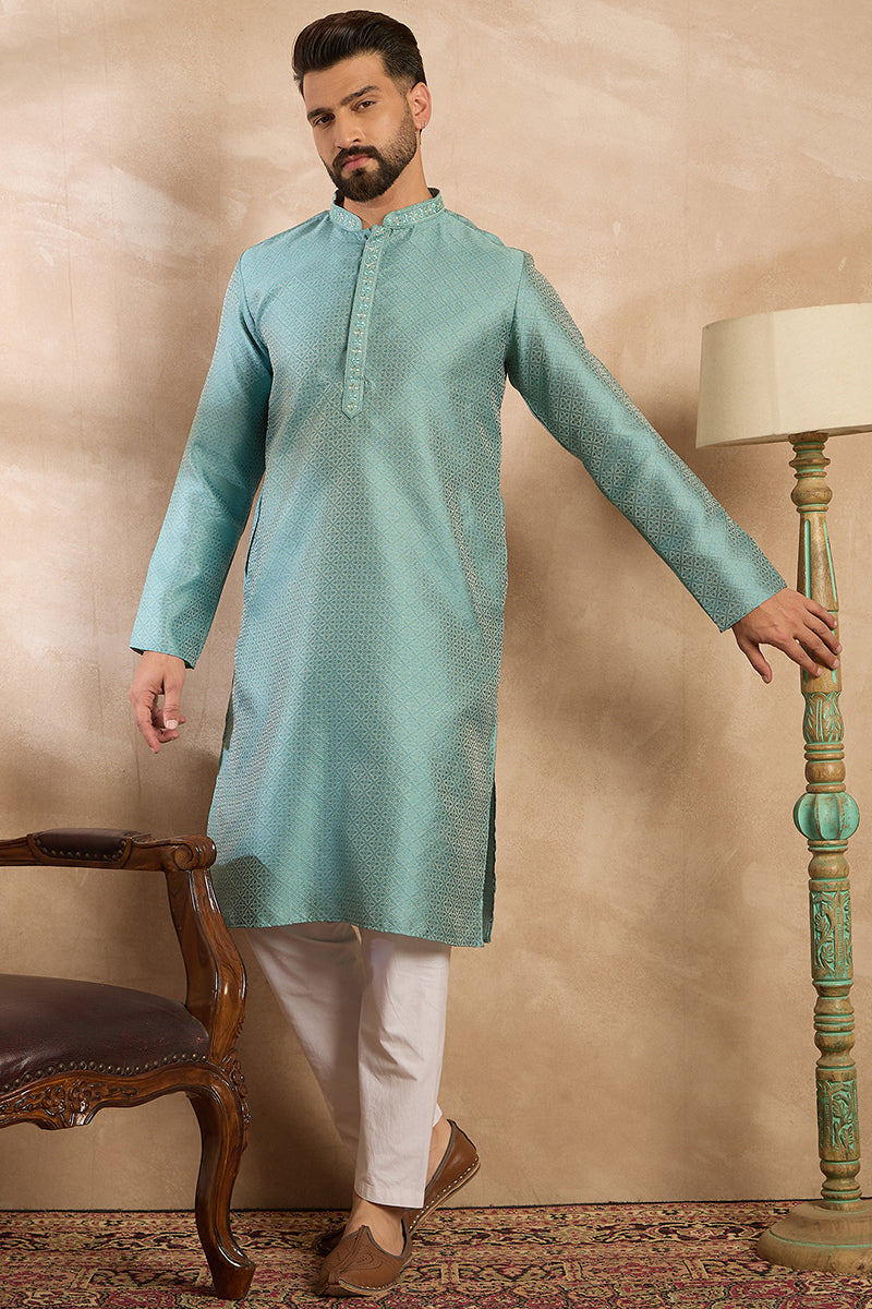 Green Polyester Solid Embroidered Straight Kurta With Trouser MKSET1735