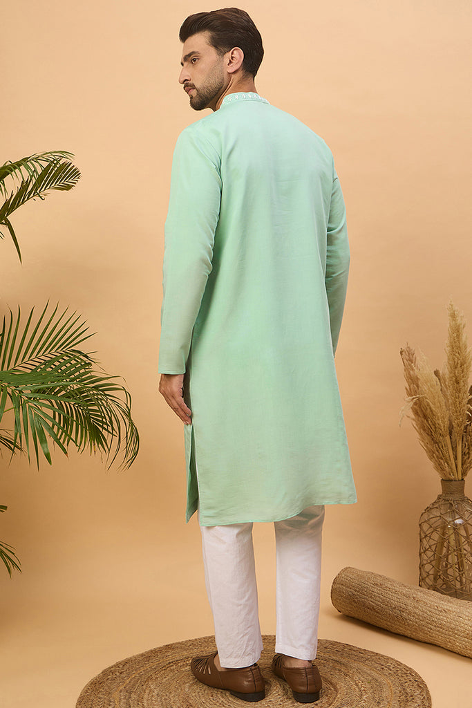 Blue Silk Blend Solid Embroidered Straight Kurta MKU1508