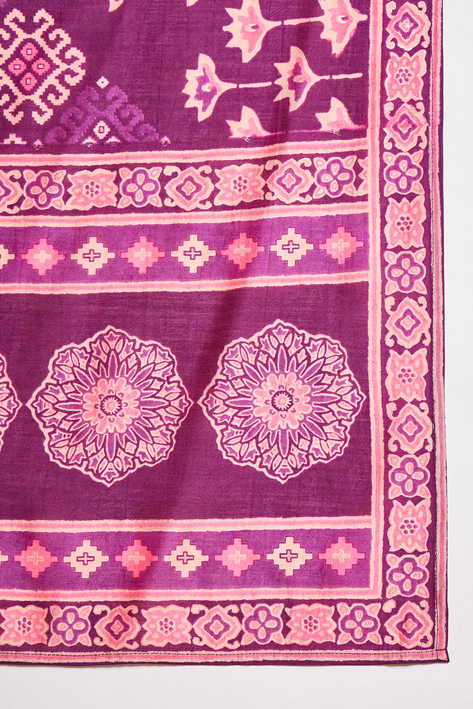 Purple Silk Blend Ethnic Motifs Printed Straight Kurta Trouser With Dupatta PKSKD3231