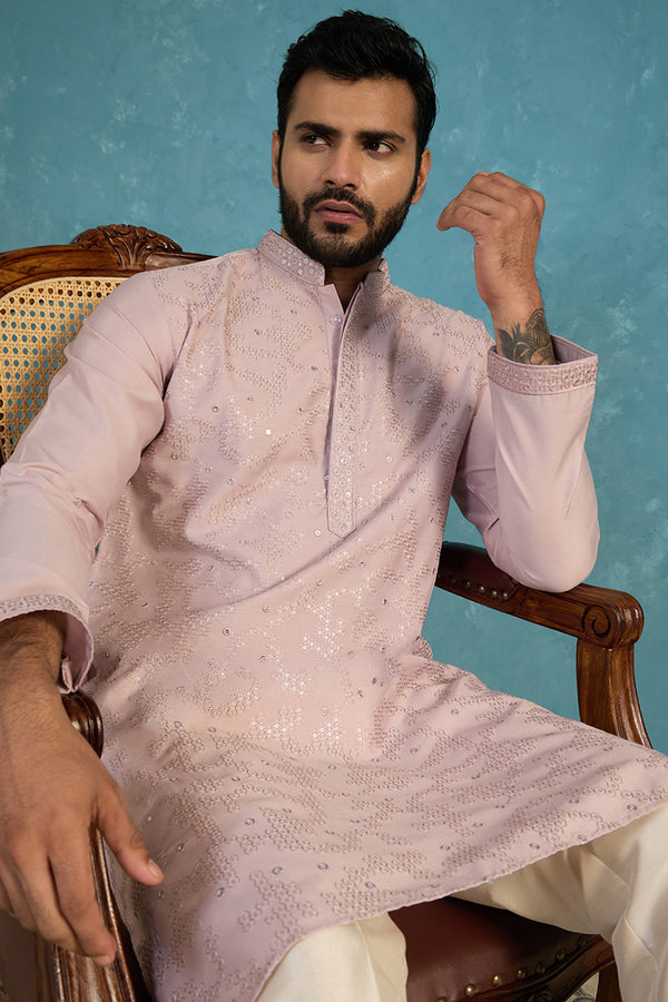 Lavender Silk Blend Embroidered Straight Kurta MKU2135