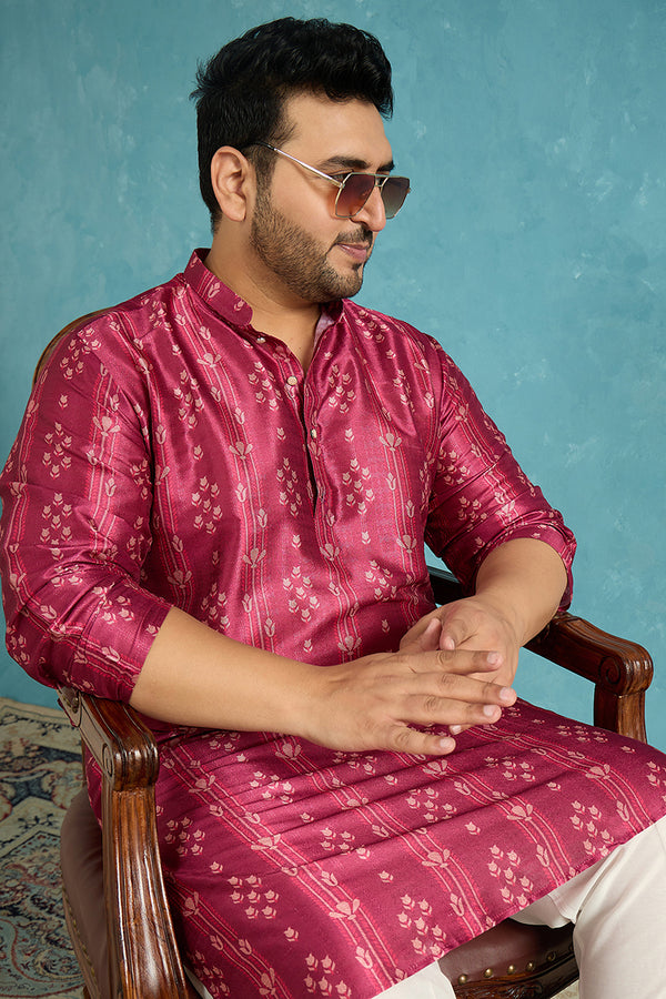 Purple Silk Blend Floral Printed Kurta MKU1930