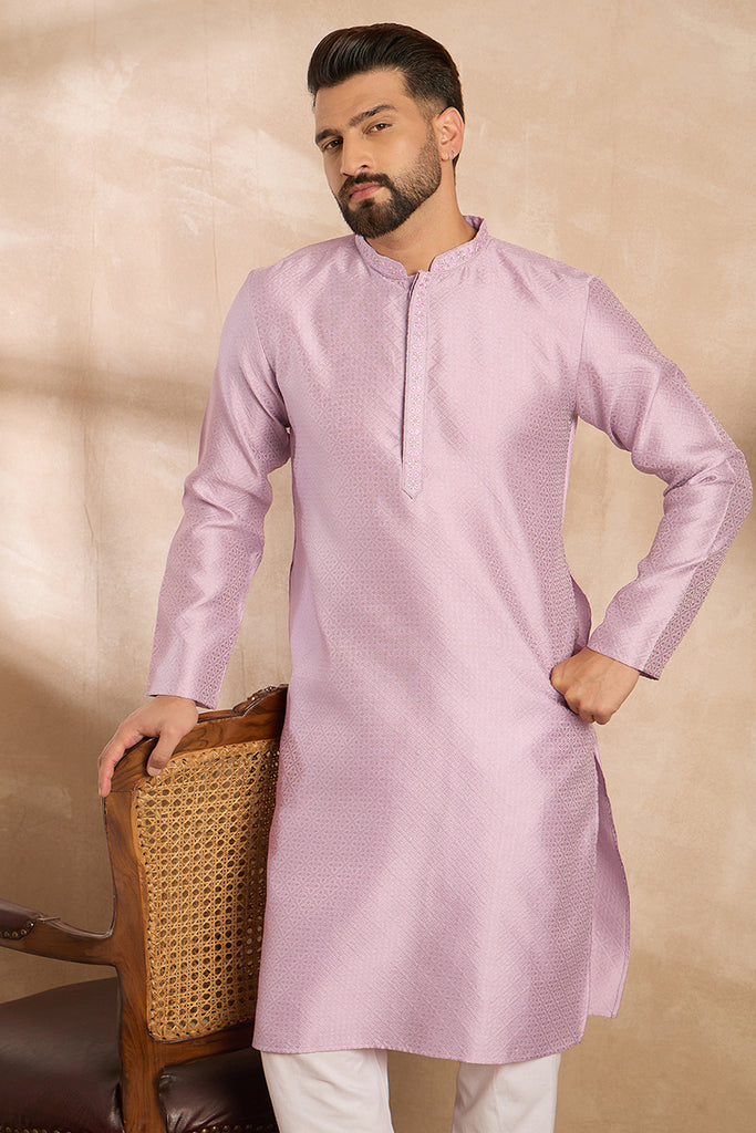 Lavender Polyester Solid Embroidered Straight Kurta With Trouser MKSET1736