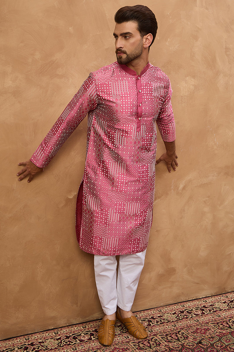 Pink Silk Blend Geometric Printed Straight Kurta MKU1526