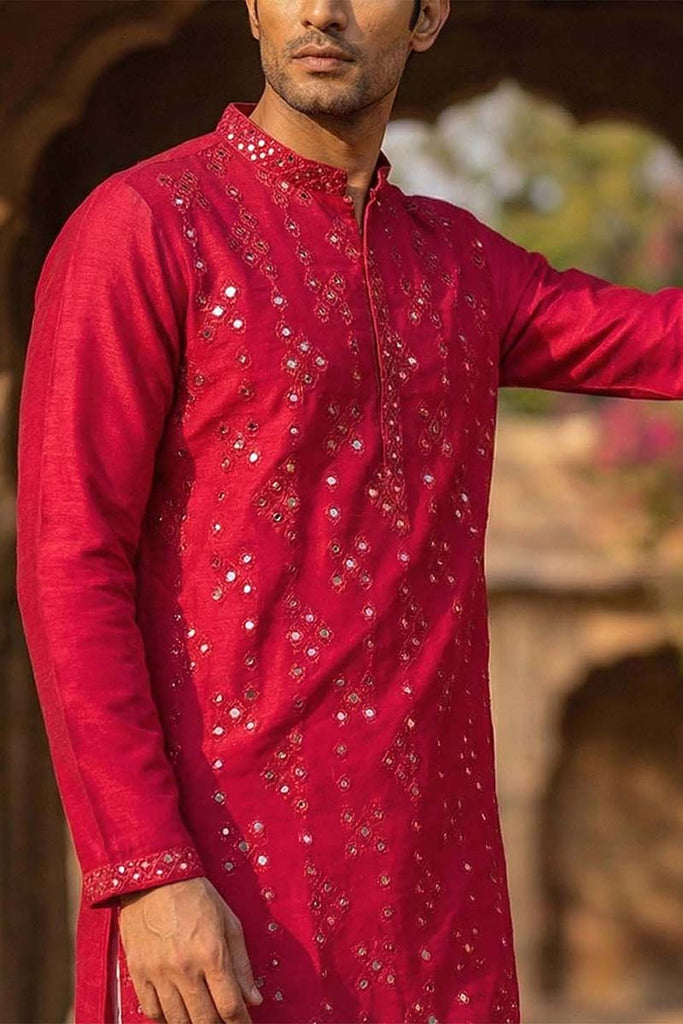 Pink Silk Blend Solid Embroidered Kurta With Trousers MKSET2076