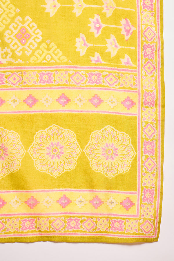 Silk Blend Ethnic Motifs Printed Yellow Kurta And Trousers With Dupatta PKSKD3232