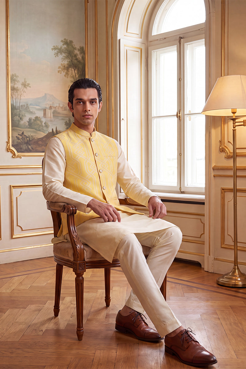 Yellow Jacquard Woven Design Solid Koti MKOT1040