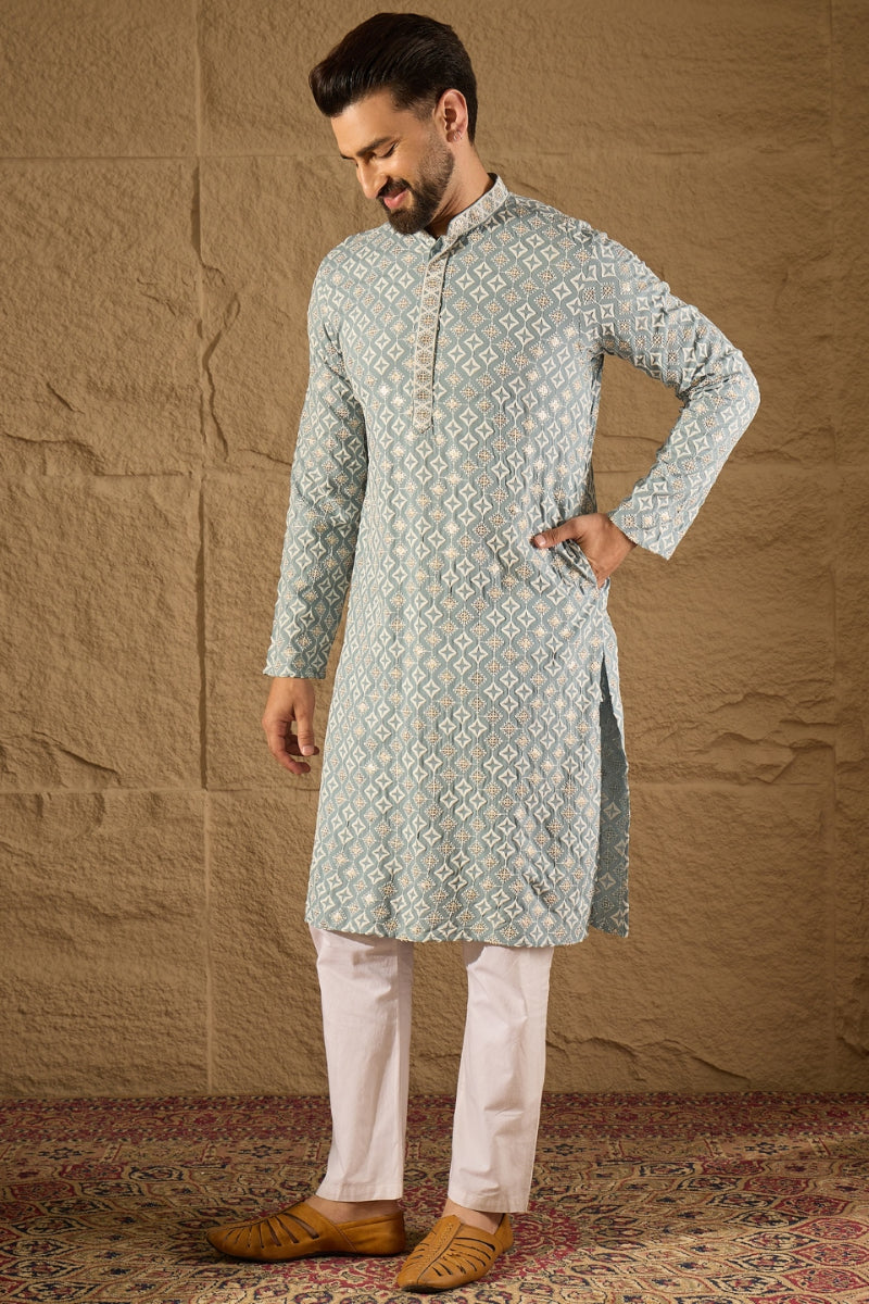 Blue Viscose Rayon Solid Embroidered Straight Kurta MKU1237