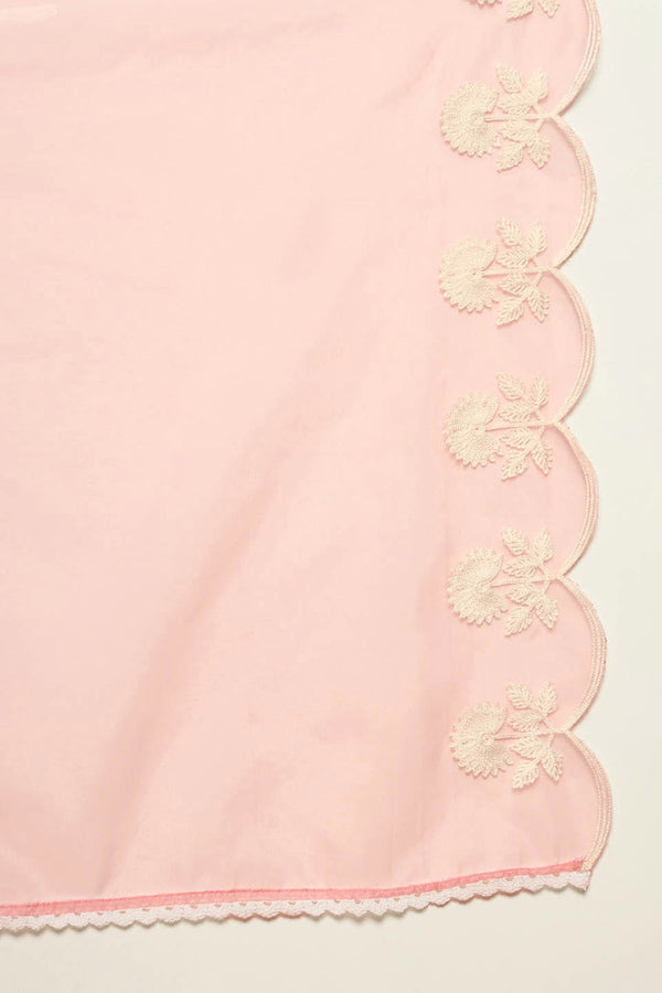 Peach Silk Blend Embroidered Kurta Trouser With Dupatta HOPPKSKD2595