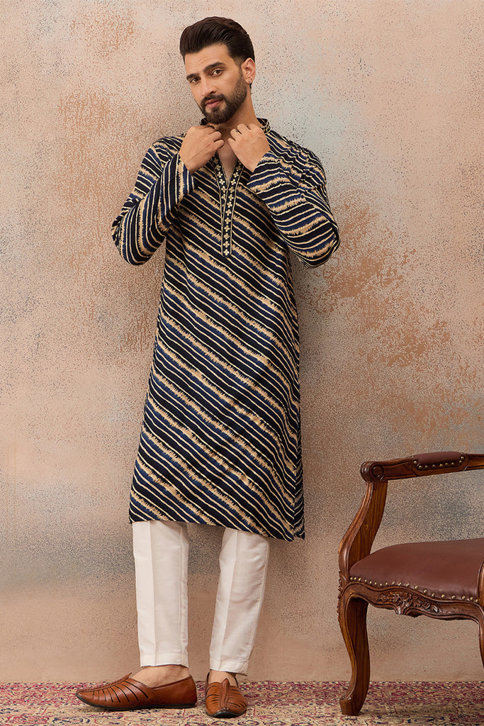 Blue Viscose Rayon Leheriya Printed Kurta With Trouser MKSET2759