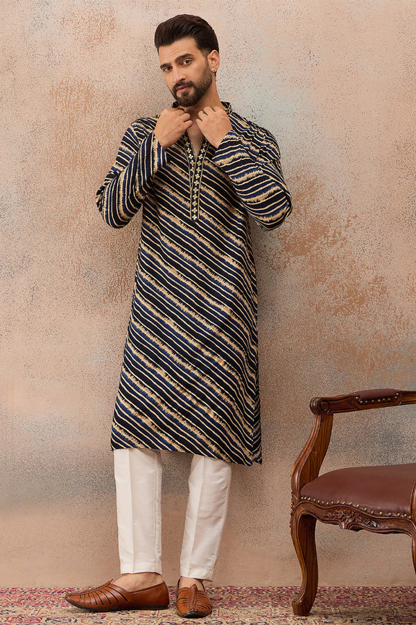 Blue Viscose Rayon Leheriya Printed Kurta With Trouser MKSET2759