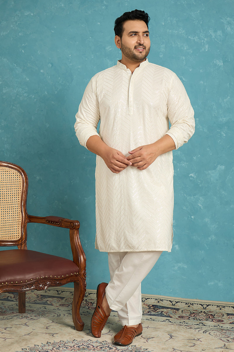 Off White Viscose Rayon Solid Sequins Embroidered Kurta MKU1102