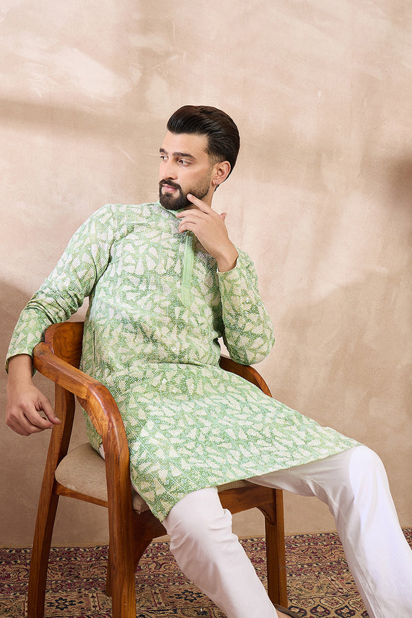 Green Viscose Rayon Ethnic Motifs Embroidered Straight Kurta MKU1672