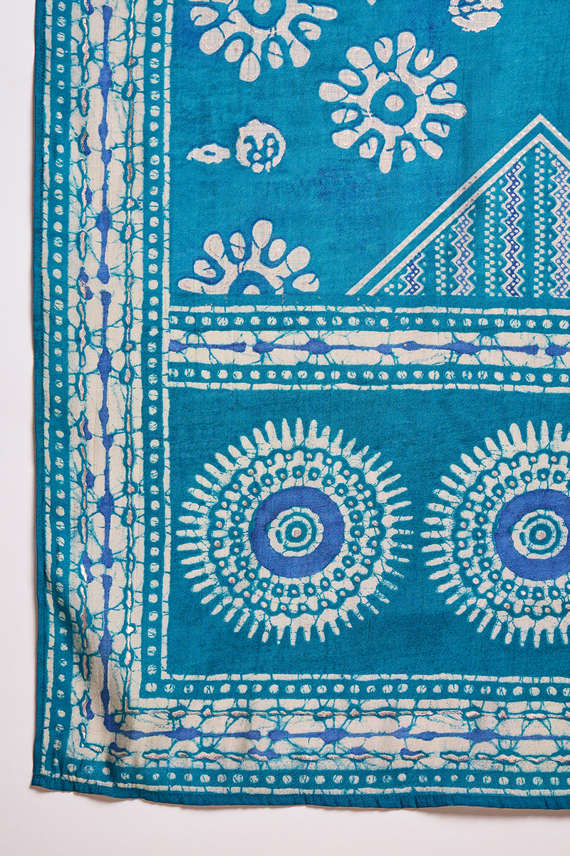 Blue Rayon Blend Floral Printed Straight Kurta Trouser With Dupatta VKSKD3215