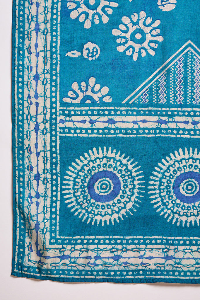 Blue Rayon Blend Floral Printed Straight Kurta Trouser With Dupatta VKSKD3215