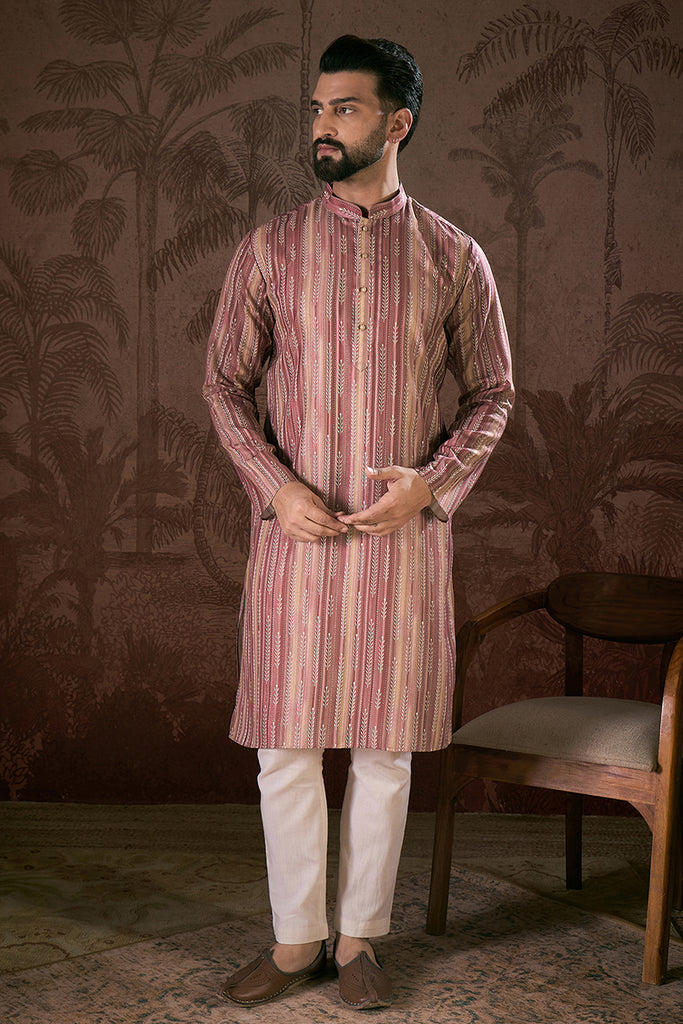 Mauve Silk Blend Floral Printed Straight Kurta With Trouser MKSET1919